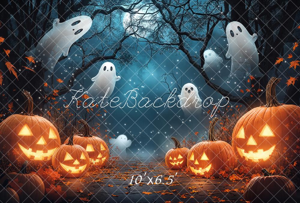 Kate Halloween Citrouilles Fantômes Nuit Toile de fond en Laine conçue par Emetselch - Kate Backdrop FR
