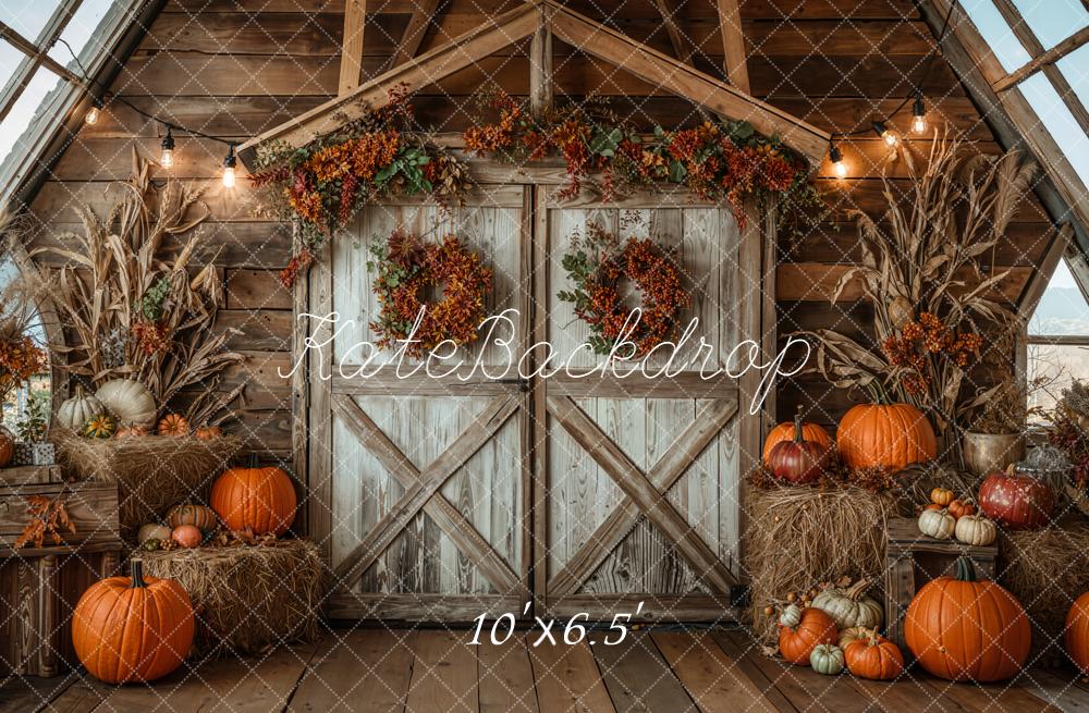 Kate Automne Citrouilles Foin Grange Toile de fond conçue par Emetselch