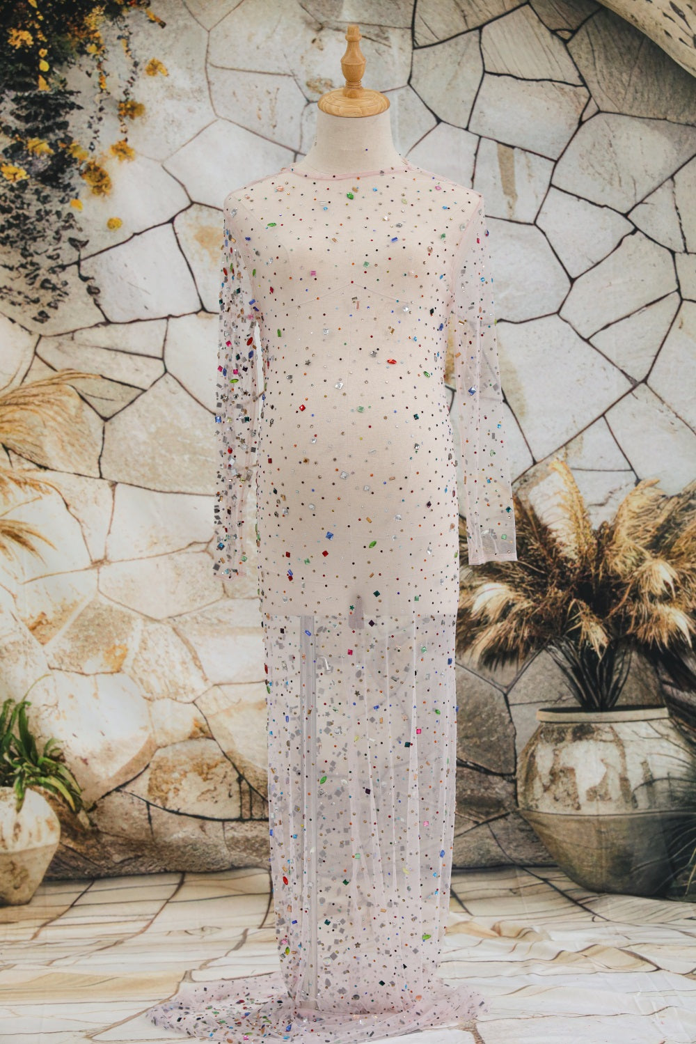 Kate Perles Broderie Maille Longue Robe de Grossesse pour Séance Photo - Kate Backdrop FR