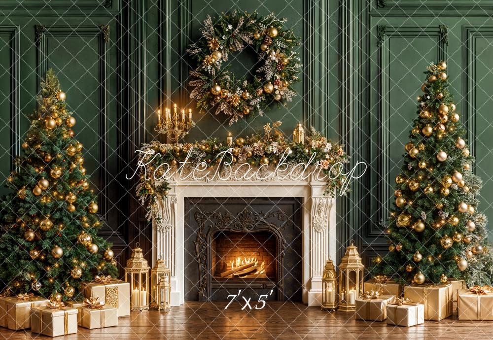 Kate Noël Sapins Cheminée Couronne Toile de fond conçue par Emetselch - Kate Backdrop FR