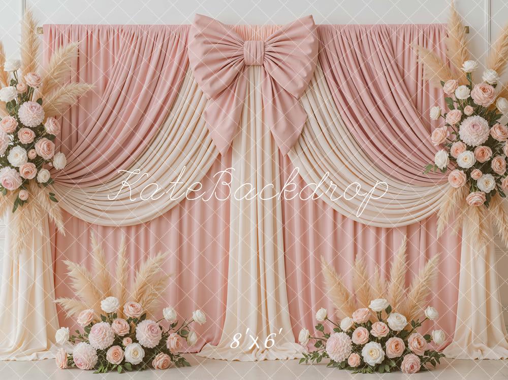 Kate Mariage Rideaux Nœud Fleurs Rose Toile de fond conçue par Mini MakeBelieve - Kate Backdrop FR