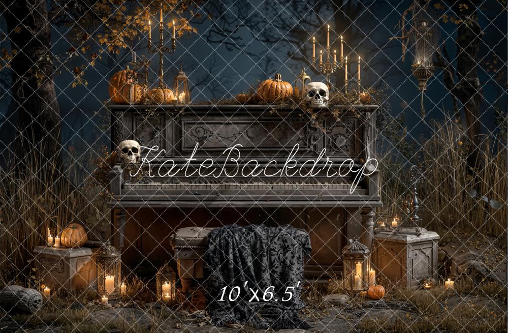 Kate Halloween Piano Bougies Extérieur Toile de fond en Laine conçue par Emetselch