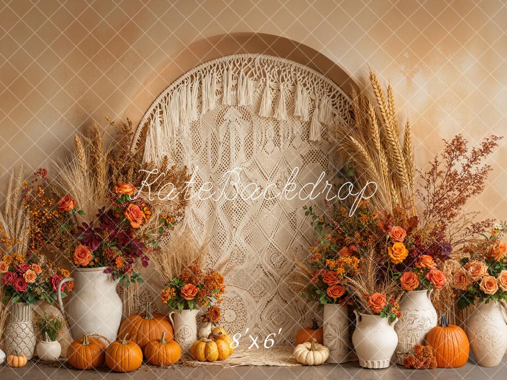 Kate Automne Boho Citrouilles Vases Fleurs Toile de fond conçue par Emetselch - Kate Backdrop FR