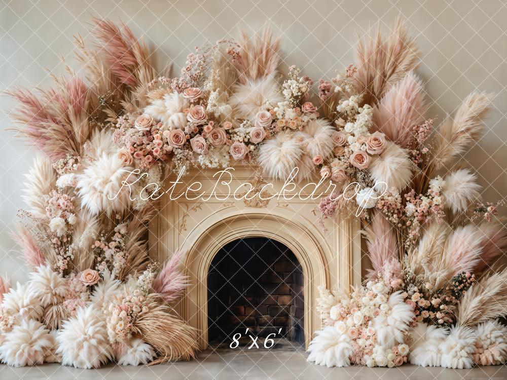 Kate Bohème Cheminée Fleurs Beige Toile de fond conçue par Emetselch