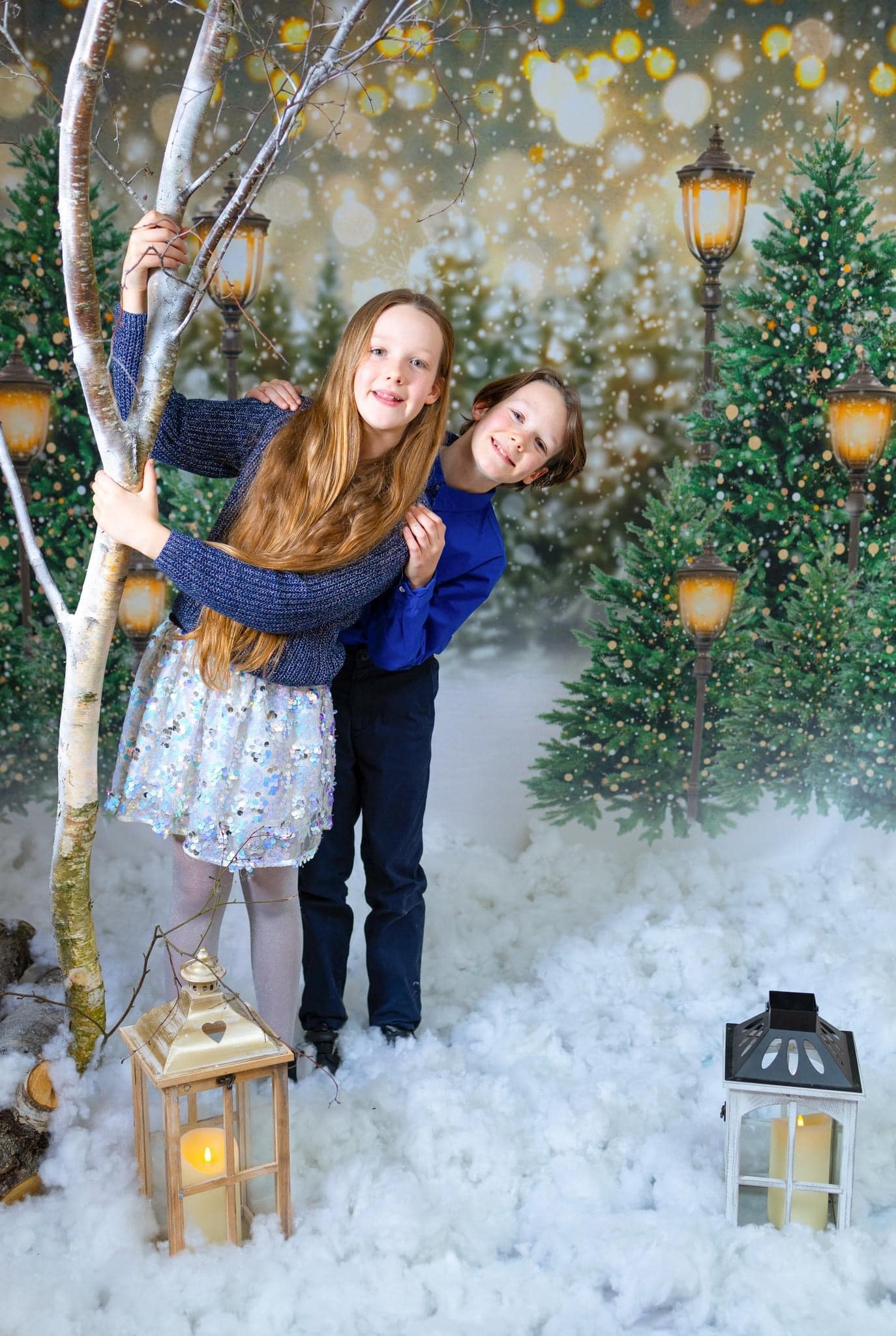 Kate Hiver Noël Neige Forêt Lumières Toile de fond en Laine pour la photographie - Kate Backdrop FR