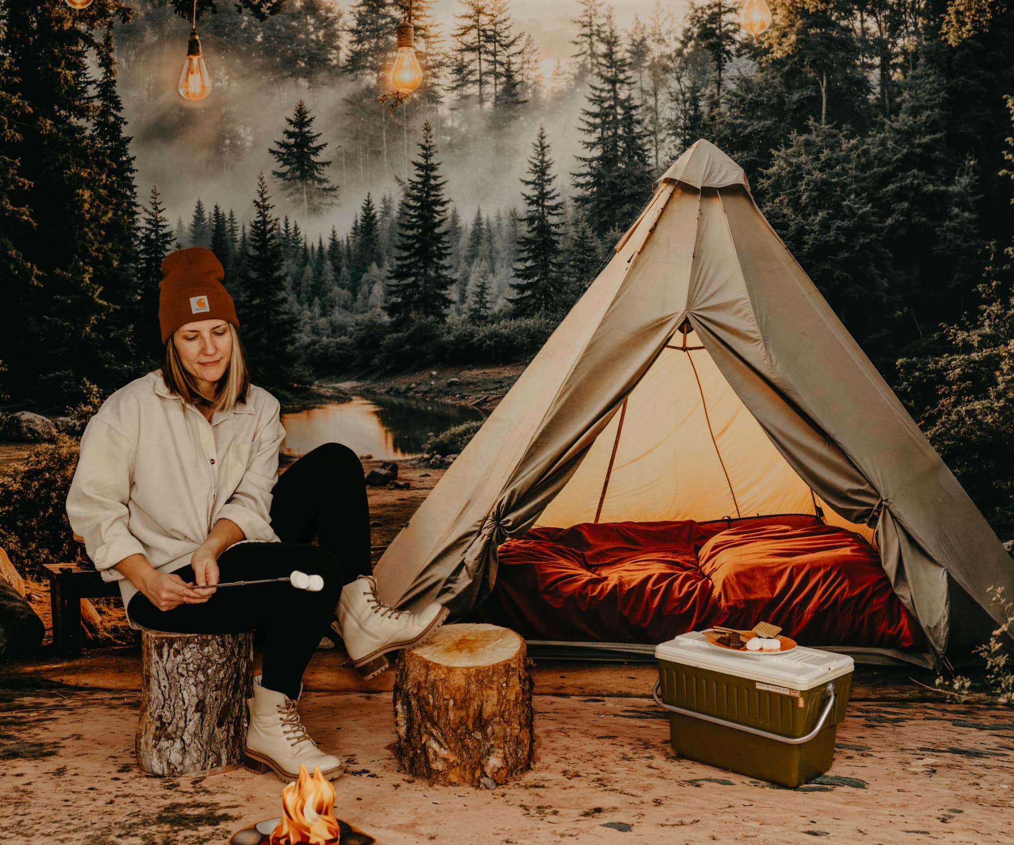 Kate Camping Forêt Tente Lumières Toile de fond conçue par Emetselch - Kate Backdrop FR