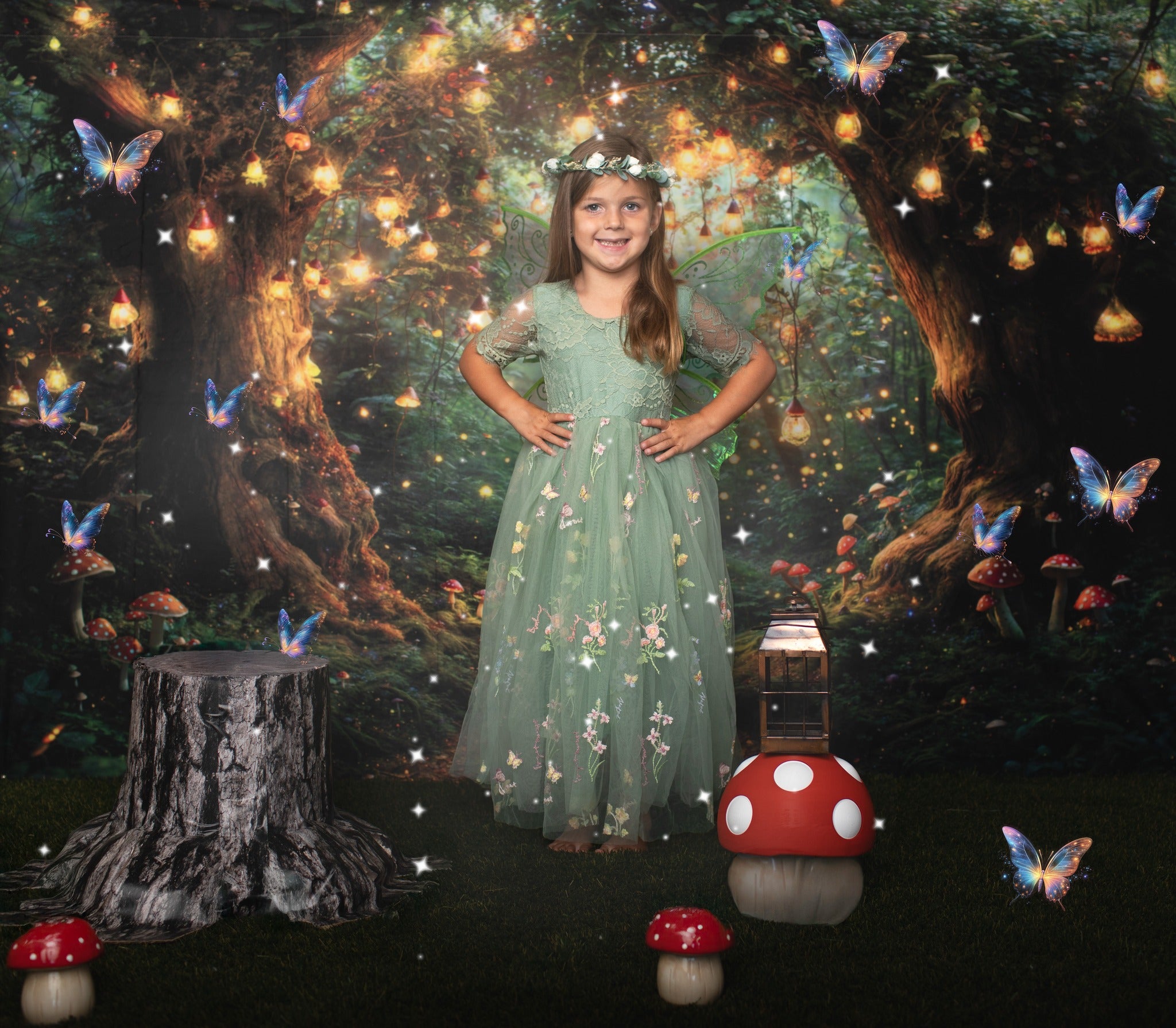Kate Conte de fées Forêt Lumières Champignons Toile de fond conçue par Emetselch - Kate Backdrop FR