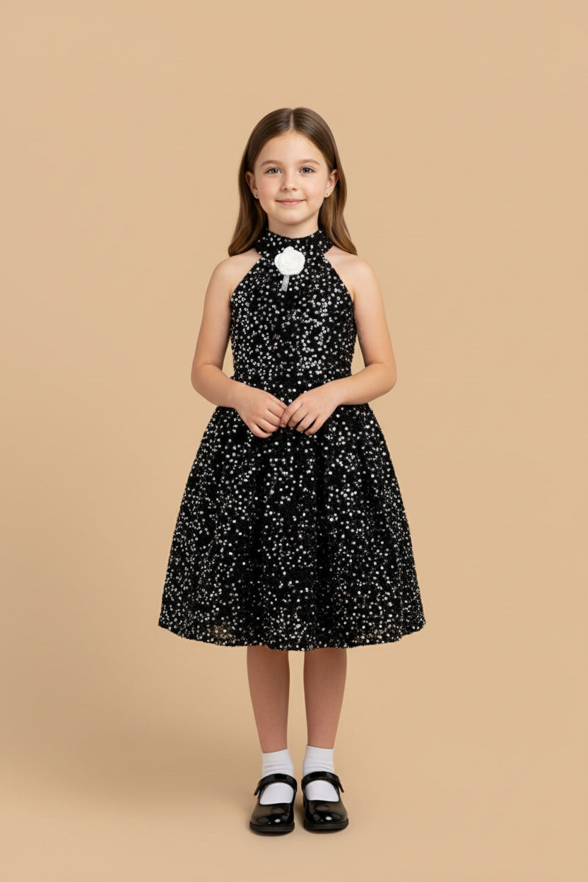 Kate Noir Paillettes Fête Robe pour Enfants - Kate Backdrop FR