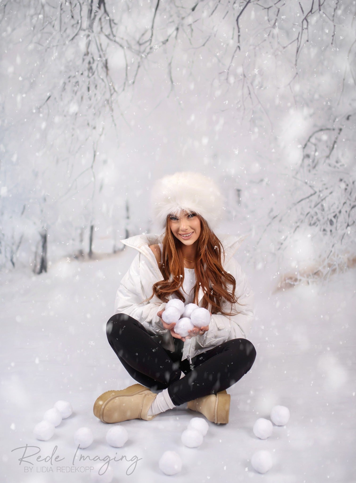 Kate Hiver Neige Forêt Allée Blanc Toile de fond conçue par Lidia Redekopp - Kate Backdrop FR