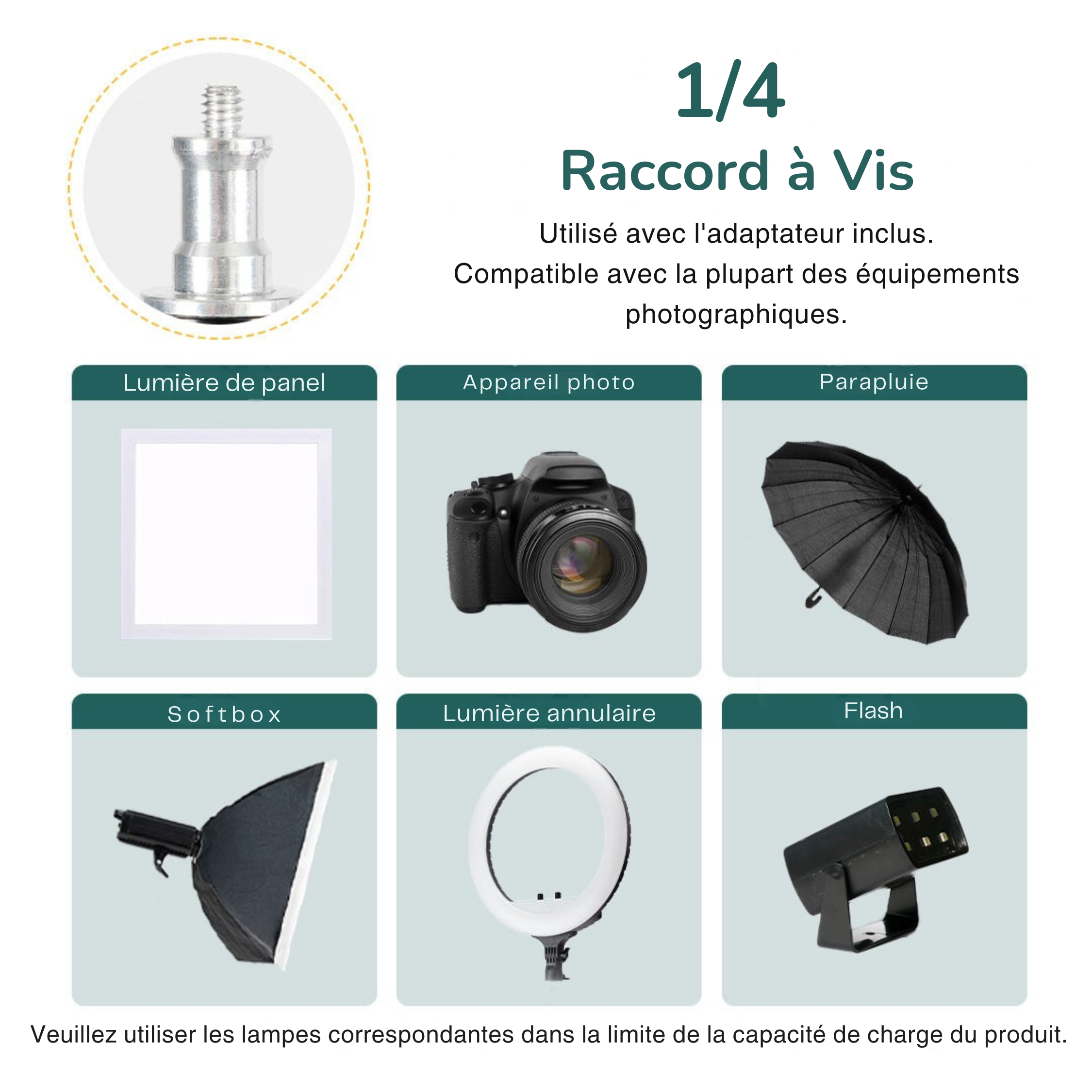 Kate Support Lumière à Air Comprimé et Pliable 2,6m(8,5pi)-Connexion 1/4 de Pouce