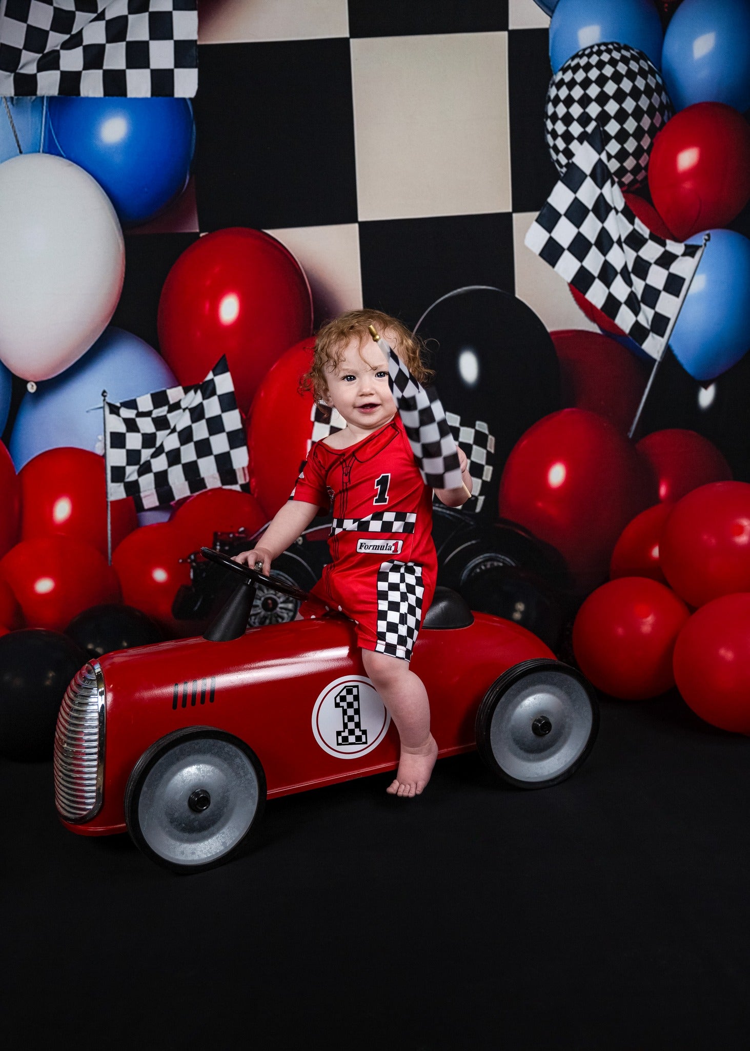 Kate Anniversaire Ballons Grille noir et blanc Toile de fond pour la photographie