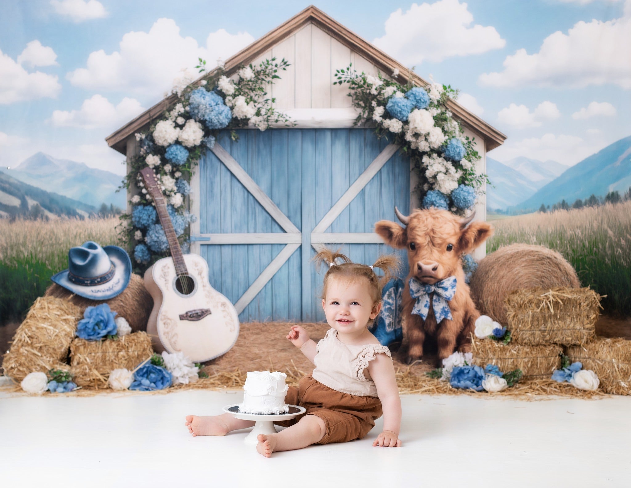 Kate Campagne Grange Vache Guitare Toile de fond conçu par Ashley Paul