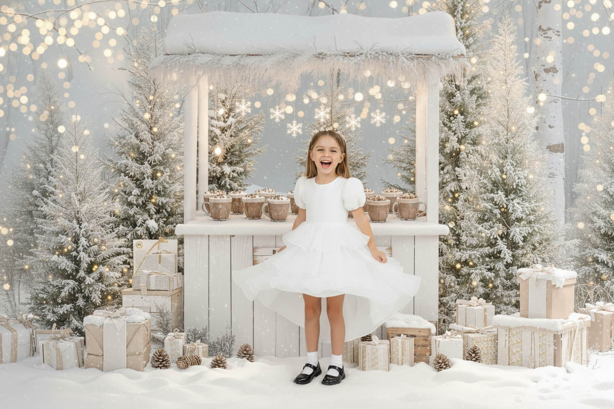 Kate Blanc Maillage Longue Robe pour Enfants avec Serre-tête Perlé - Kate Backdrop FR