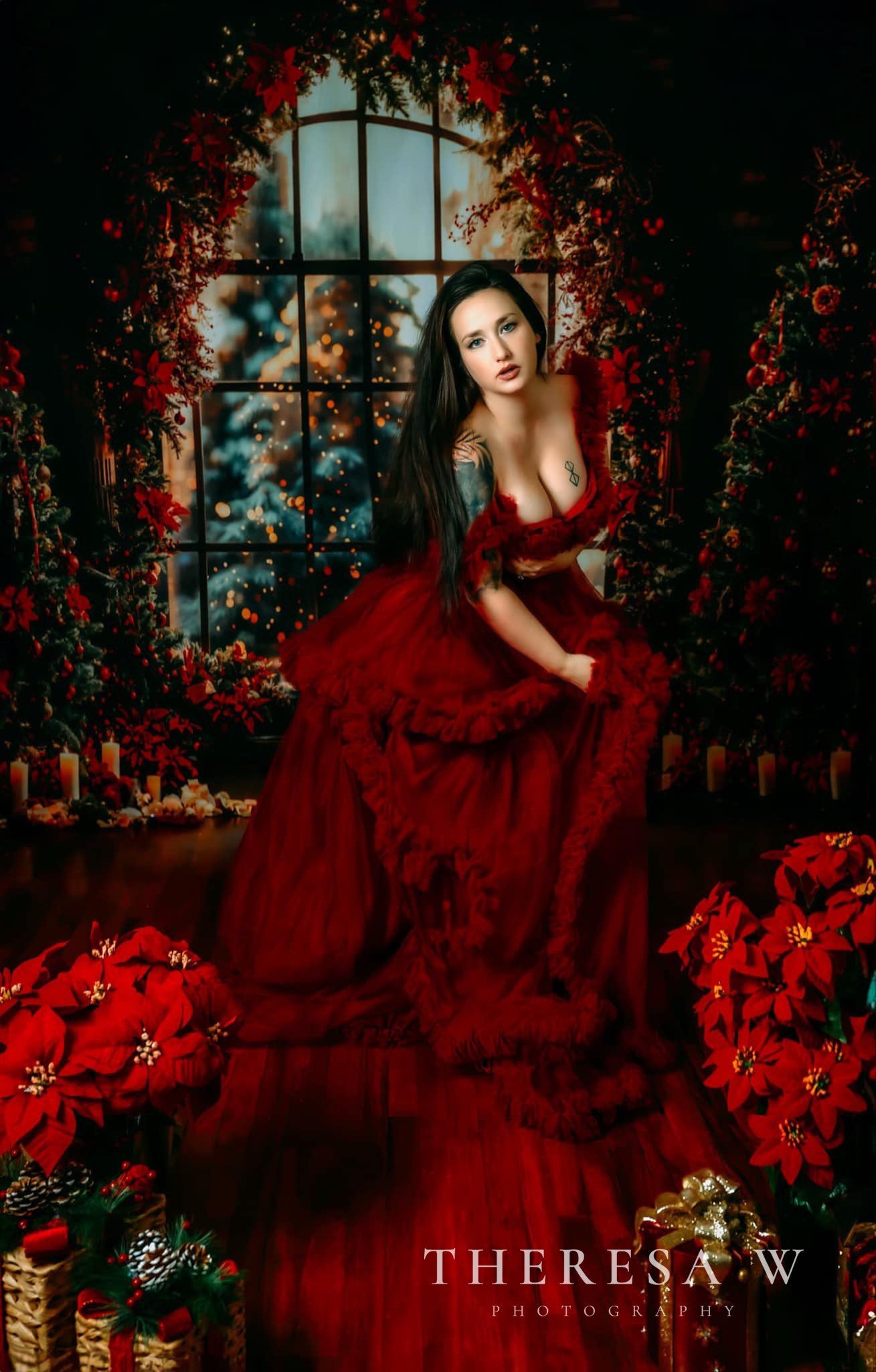 Kate Arbre de Noël Fenêtre Rouge Intérieur Toile de fond conçue par Emetselch - Kate Backdrop FR