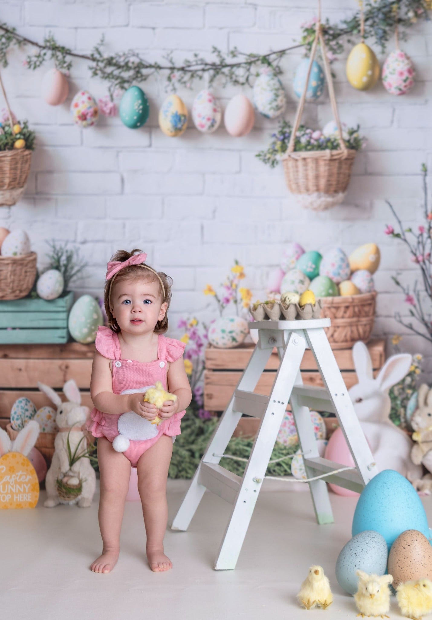 Kate Pâques Lapin Fleur Œufs Rustique Toile de fond conçue par Emetselch
