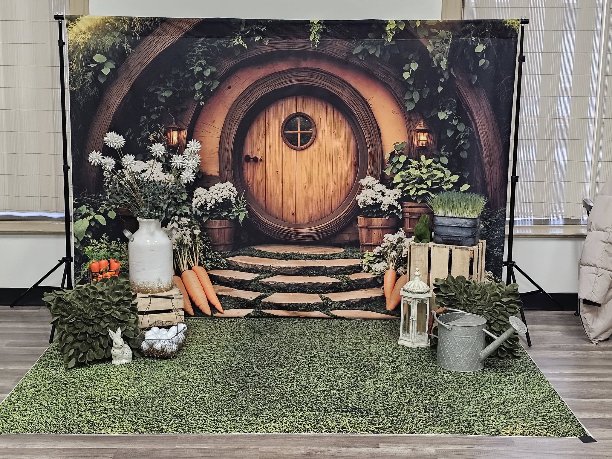 Kate Pâques Maison Hobbit Forêt Porte Toile de fond+Printemps Prairie Vert Sol Toile de fond - Kate Backdrop FR