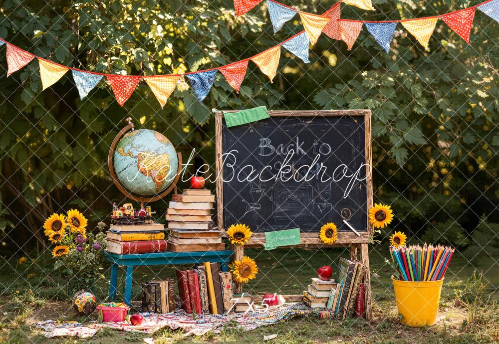 Kate Scolaire Tableau Noir Livres Globe Toile de fond conçue par Emetselch - Kate Backdrop FR