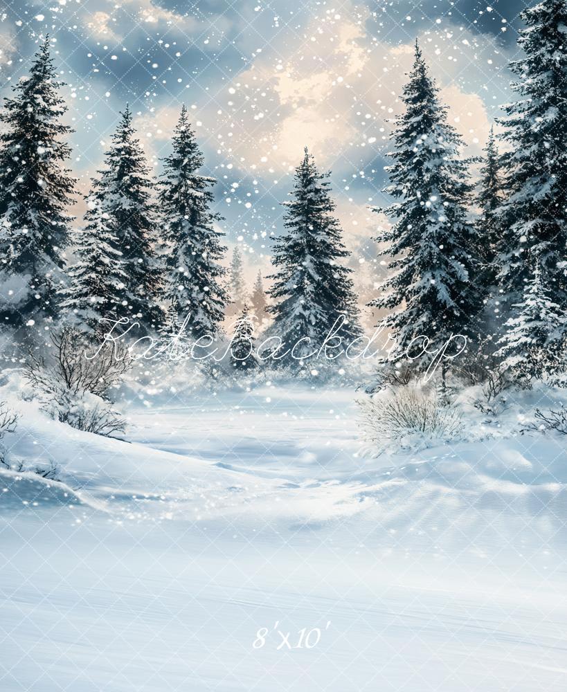 Kate Hiver Forêt Neige Arbres Toile de fond en Laine conçue par Emetselch