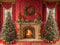 Kate Noël Cheminée Sapins Cadeaux Rouge Toile de fond conçue par Emetselch - Kate Backdrop FR