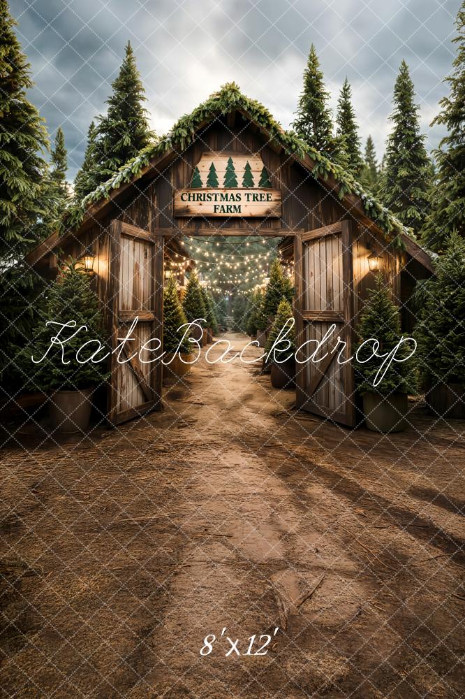 Kate Noël Ferme Sapins Bois Toile de fond en Laine conçue par Emetselch - Kate Backdrop FR