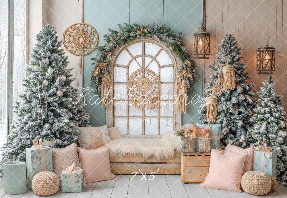 Kate Noël Sapins Fenêtre Oreillers Cadeaux Toile de fond conçue par Emetselch