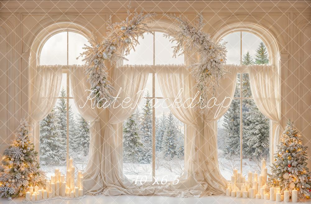 Kate Hiver Fenêtre Sapins Bougies Toile de fond conçue par Emetselch - Kate Backdrop FR