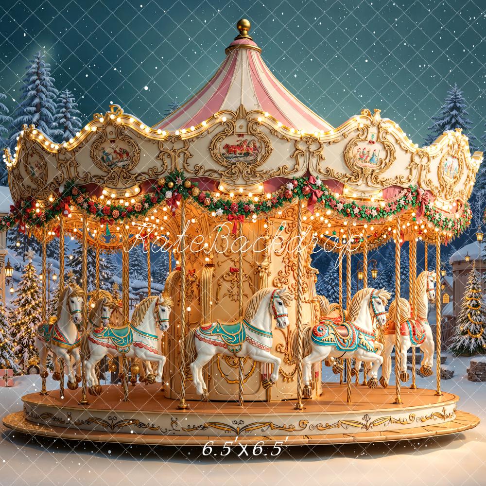 Kate Noël Carrousel Hiver Lumière Toile de fond conçue par Emetselch - Kate Backdrop FR