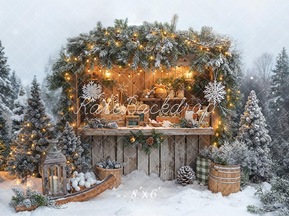 Kate Hiver Marché Neige Sapins Lumière Toile de fond conçue par Emetselch