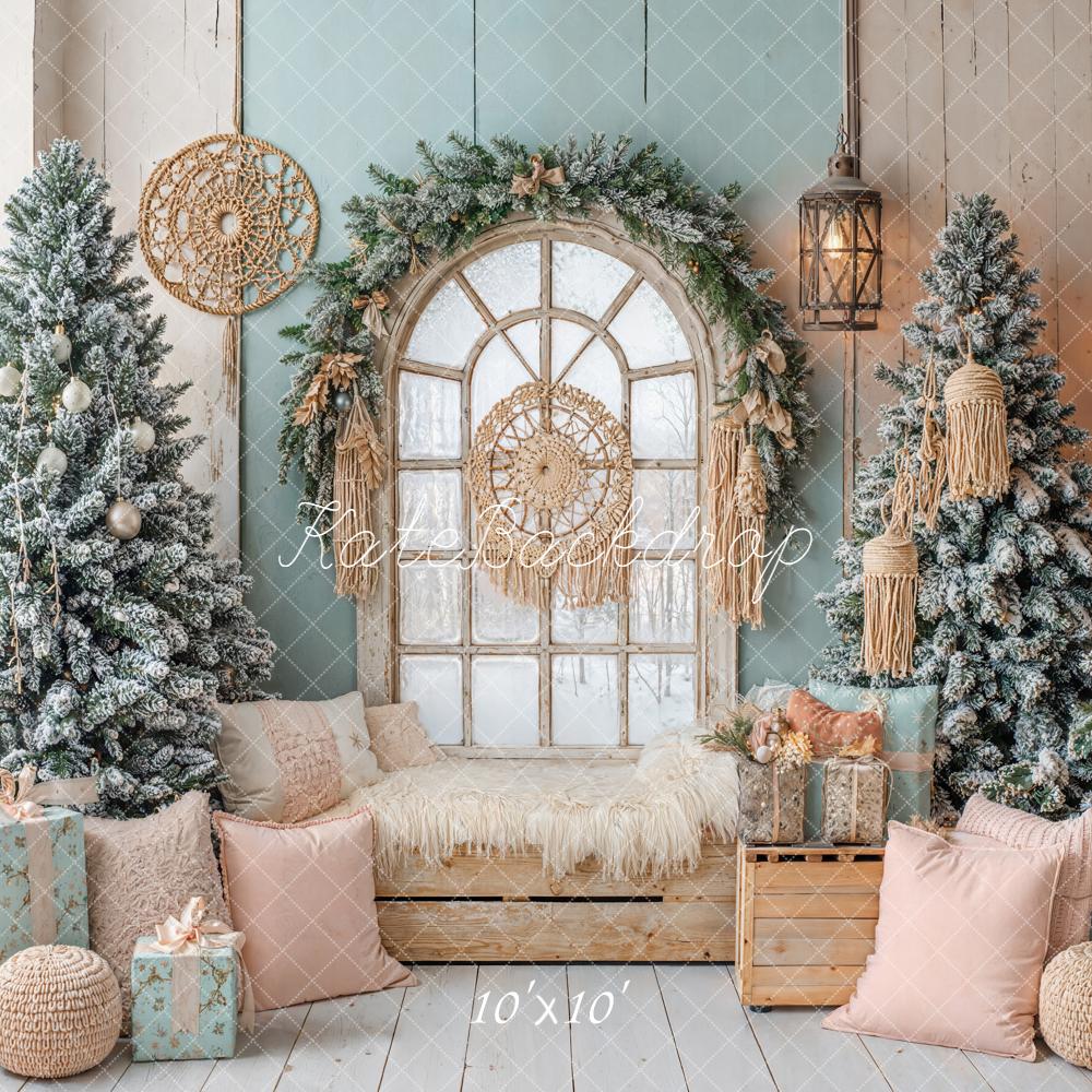 Kate Noël Sapins Fenêtre Oreillers Cadeaux Toile de fond conçue par Emetselch