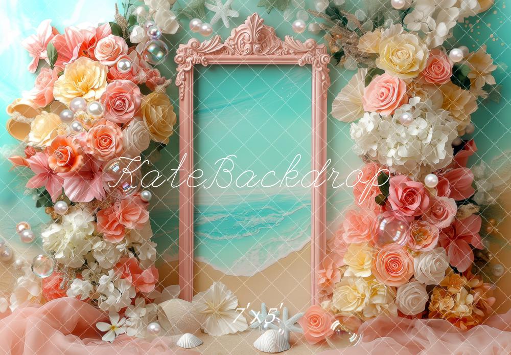 Kate Plage Fleurs Coquillages Cadre Toile de fond conçue par Mini MakeBelieve - Kate Backdrop FR