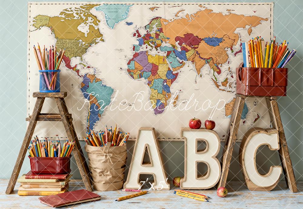 Kate Scolaire ABC Carte Crayons Échelles Toile de fond conçue par Emetselch - Kate Backdrop FR
