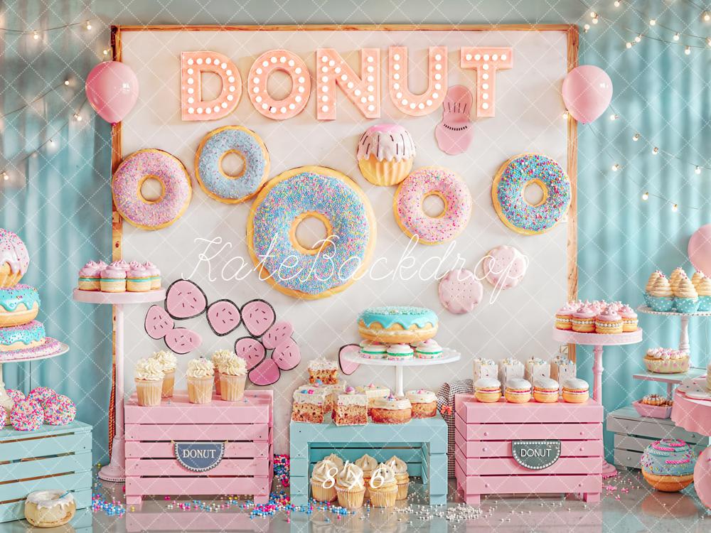 Kate Anniversaire Donuts Gâteaux Sucreries Toile de fond conçue par Emetselch - Kate Backdrop FR