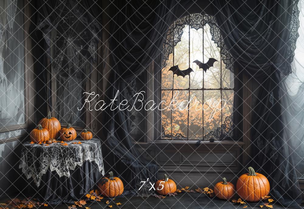 Kate Halloween Citrouilles Fenêtre Noir Toile de fond conçue par Emetselch - Kate Backdrop FR