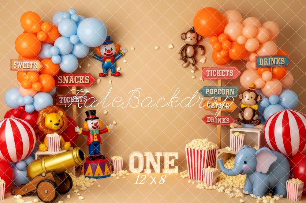 Kate Cirque Ballons Anniversaire Popcorn Toile de fond conçue par Patty Roberts - Kate Backdrop FR