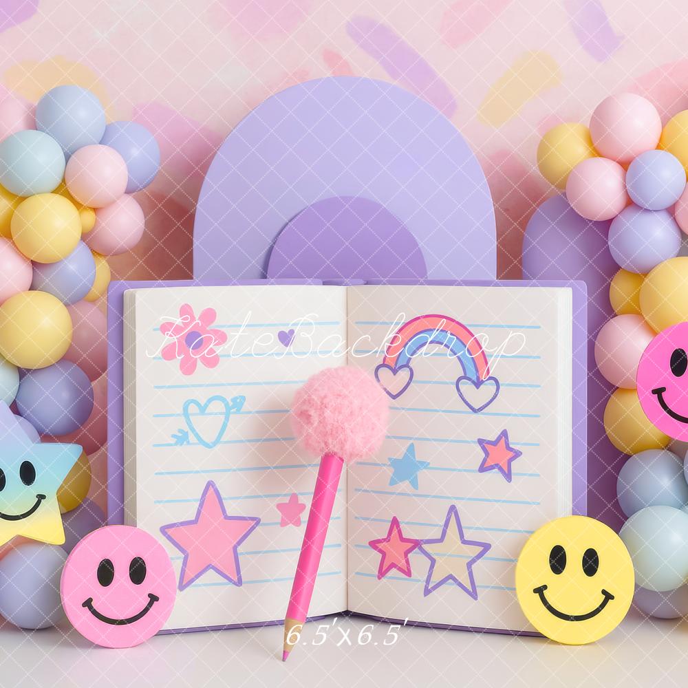 Kate Ballons Sourire Journal Pastel Toile de fond conçue par Mini MakeBelieve - Kate Backdrop FR