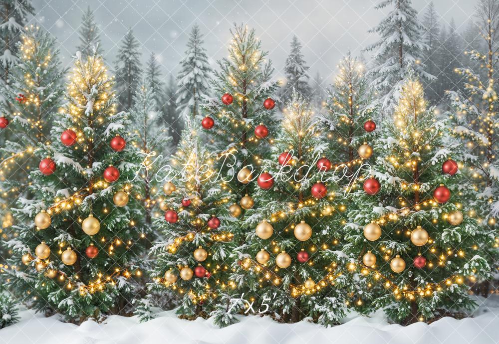 Kate Noël Sapins Neige Illuminés Toile de fond conçue par Emetselch - Kate Backdrop FR
