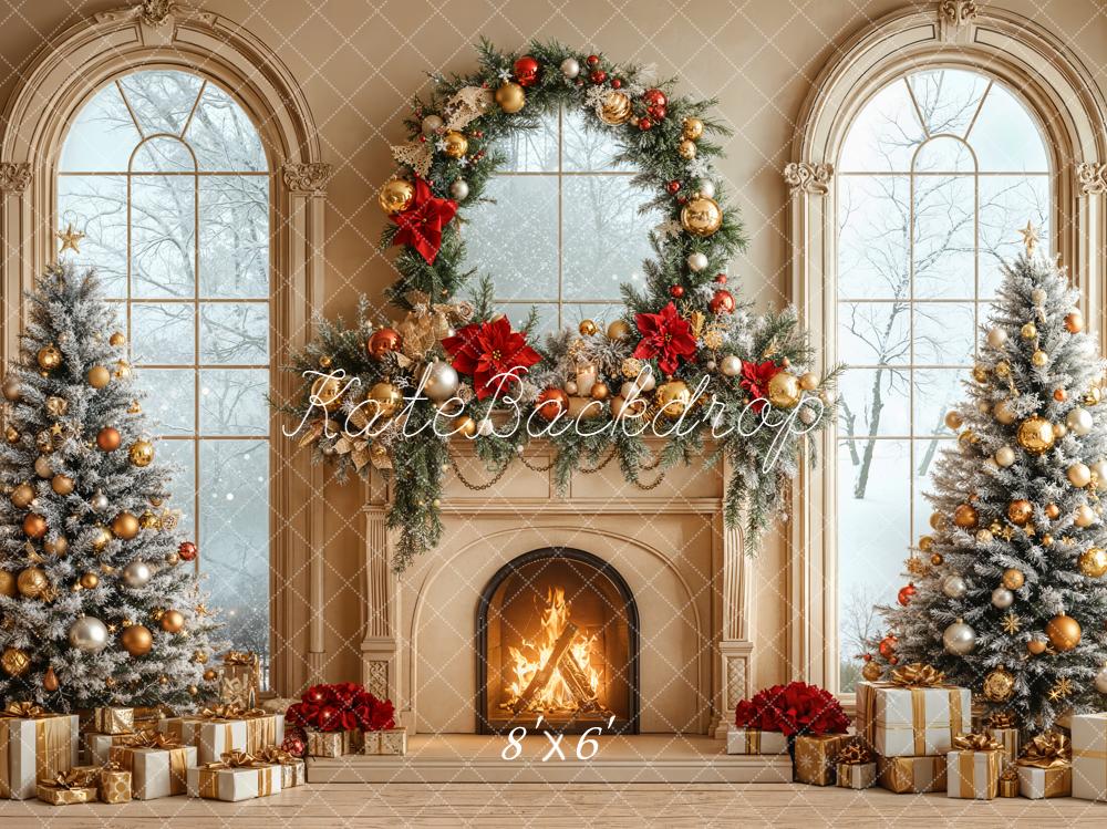Kate Noël Cheminée Sapins Fenêtre Décors Toile de fond conçue par Emetselch - Kate Backdrop FR