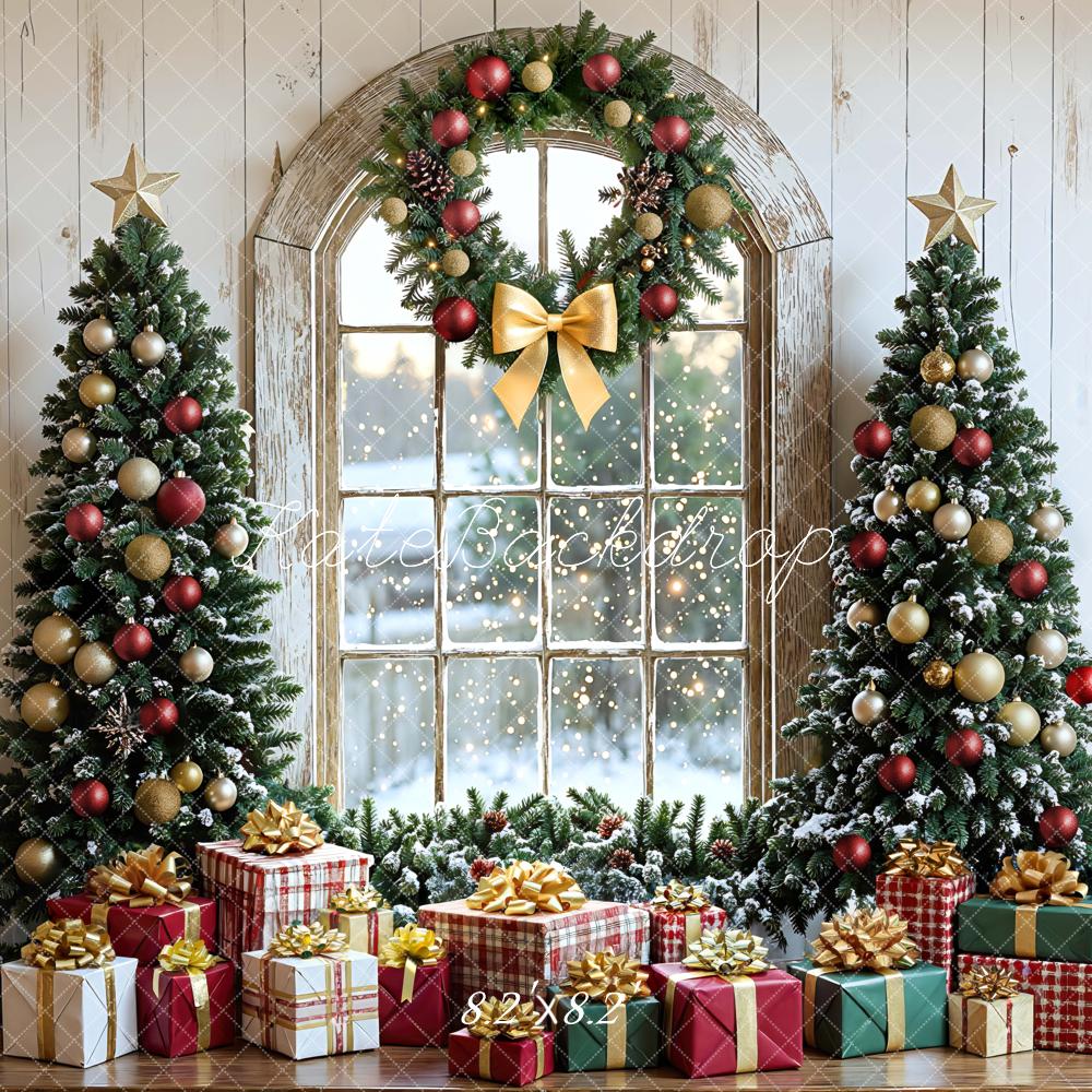 Kate Noël Sapins Cadeaux Fenêtre Toile de fond conçue par Mini MakeBelieve - Kate Backdrop FR