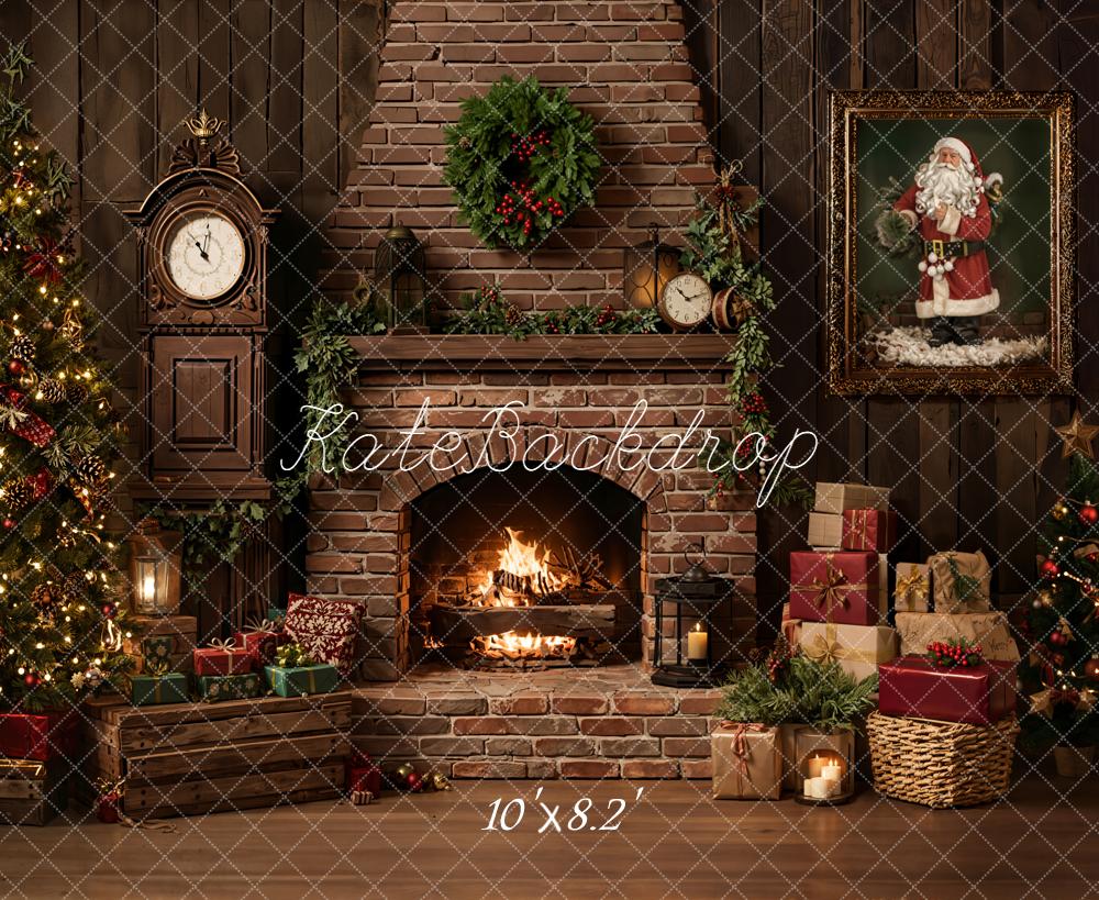 Kate Noël Cheminée Briques Cadre Cadeaux Toile de fond conçue par Emetselch - Kate Backdrop FR