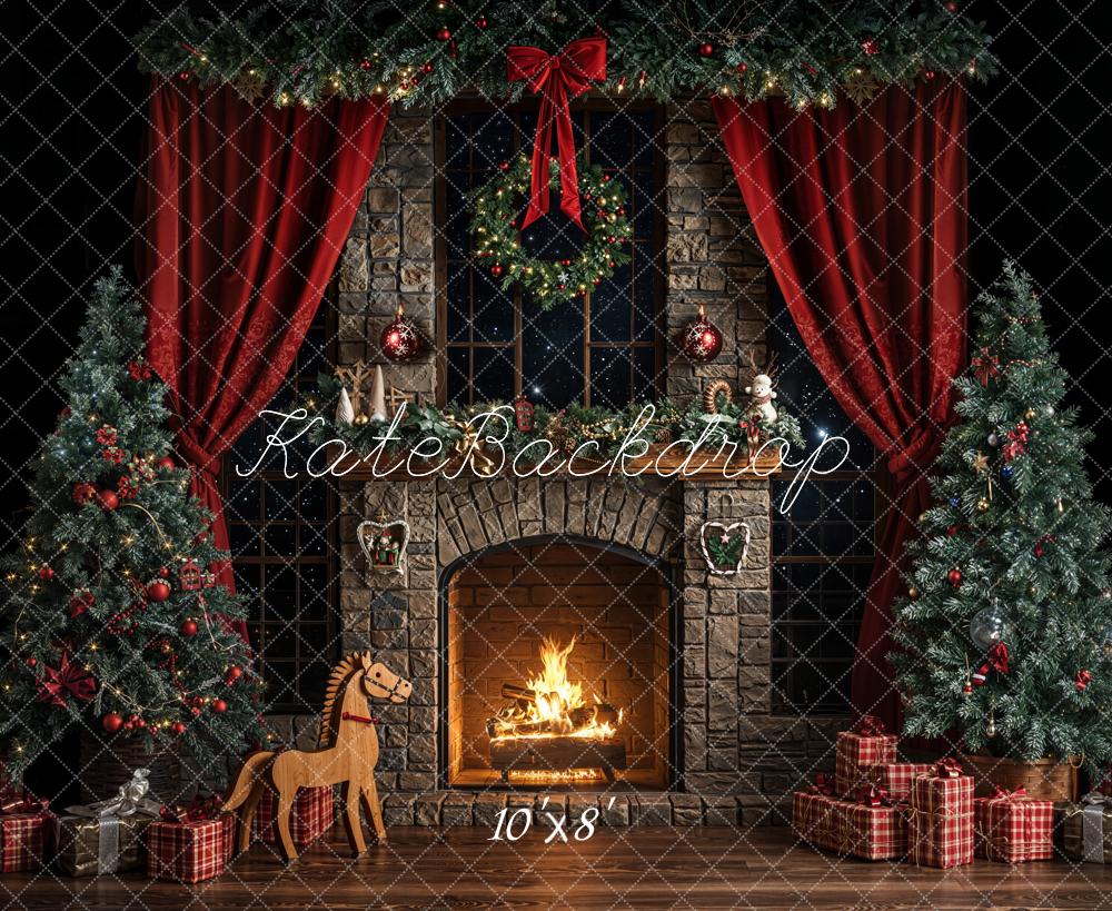 Kate Noël Cheminée Sapins Rideaux Toile de fond en Laine conçue par Emetselch - Kate Backdrop FR