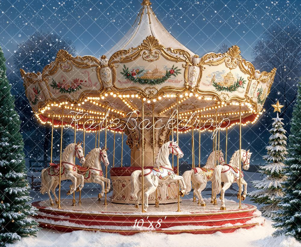 Kate Noël Carrousel Arbres Neige Toile de fond en Laine conçue par Emetselch - Kate Backdrop FR