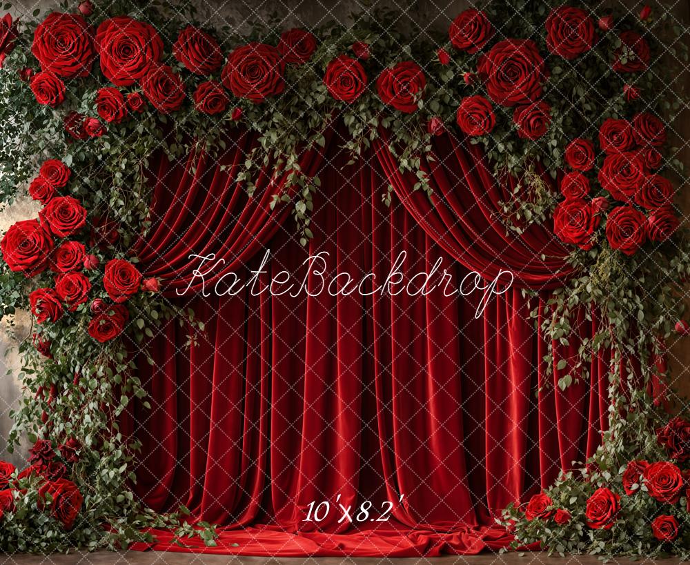 Kate Saint Valentin Rouge Rideau Roses Toile de fond conçue par Emetselch