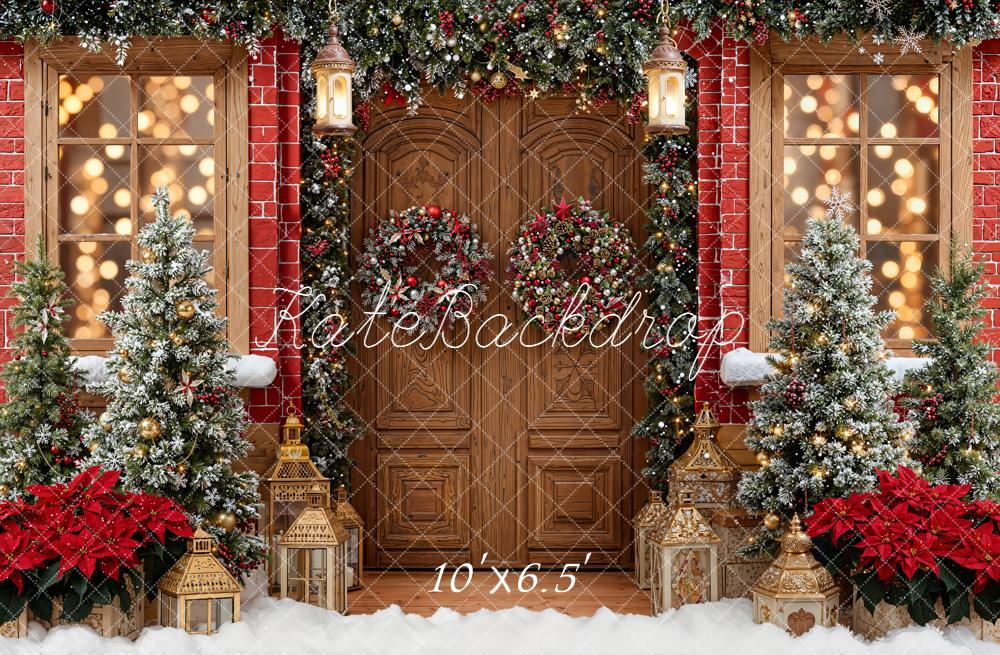 Kate Noël Porte Sapins Lumières Neige Toile de fond conçue par Emetselch - Kate Backdrop FR