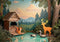 Kate Forêt Lac Maison Animaux Toile de fond conçue par Laura Bybee