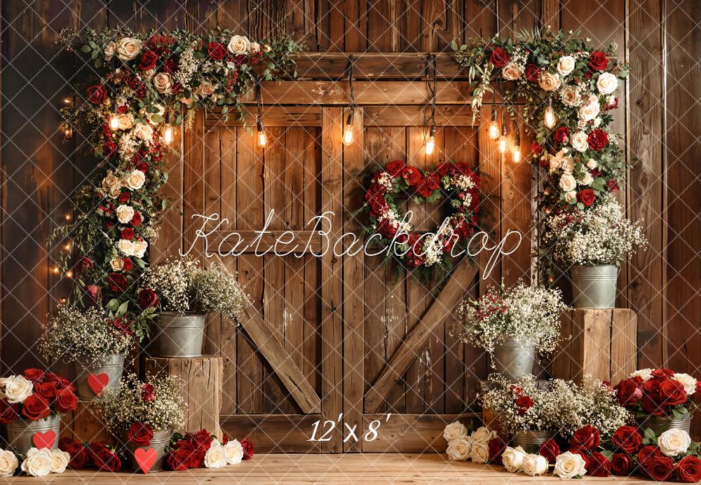 Kate Saint Valentin Fleurs Porte Bois Toile de fond en Laine conçue par Emetselch