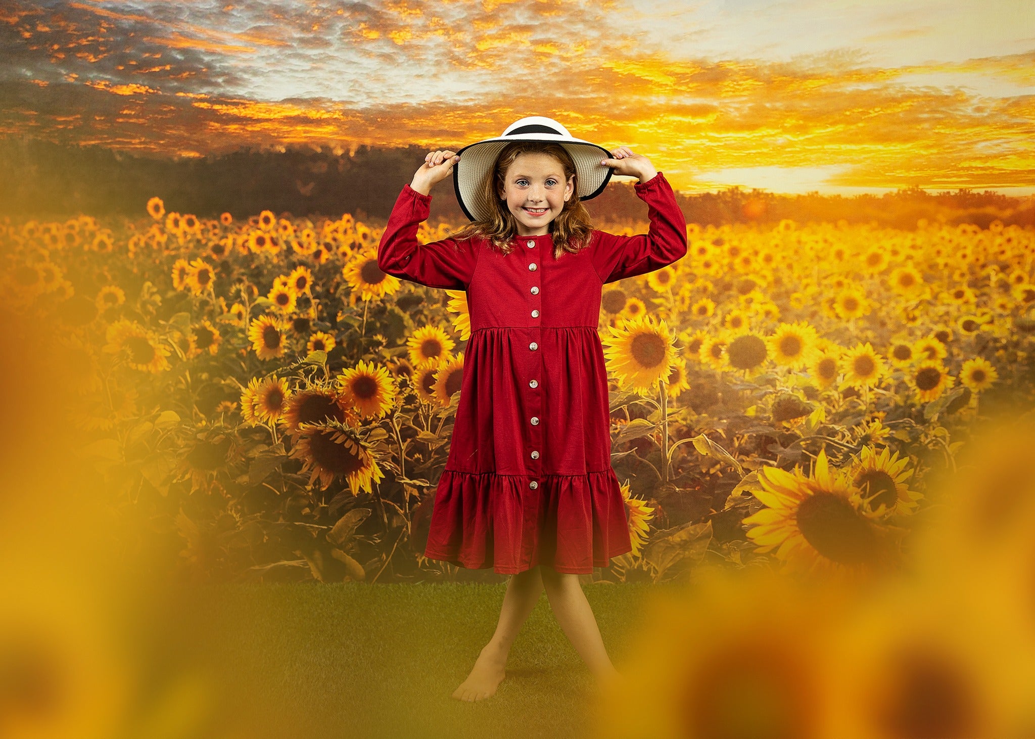 Kate Coucher de soleil Champ de tournesol Automne Toile de fond Conçu par Chain Photographie - Kate Backdrop FR