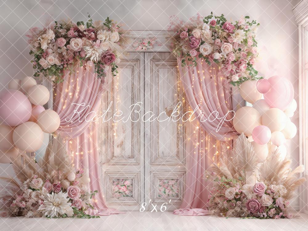 FLASH #1 Kate Mariage Fleurs Ballons Porte Rose Toile de fond conçue par Ashley Paul