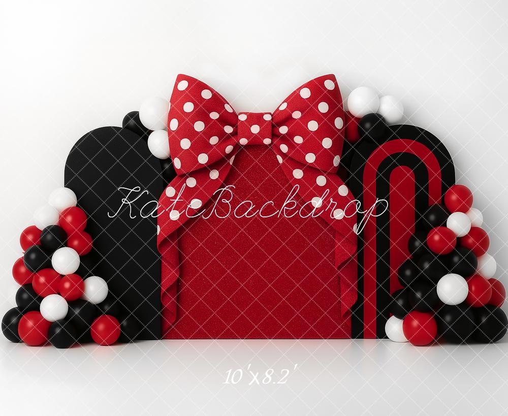 Kate Anniversaire Rouge Noir Nœud Ballons Toile de fond conçue par Ashley Paul - Kate Backdrop FR