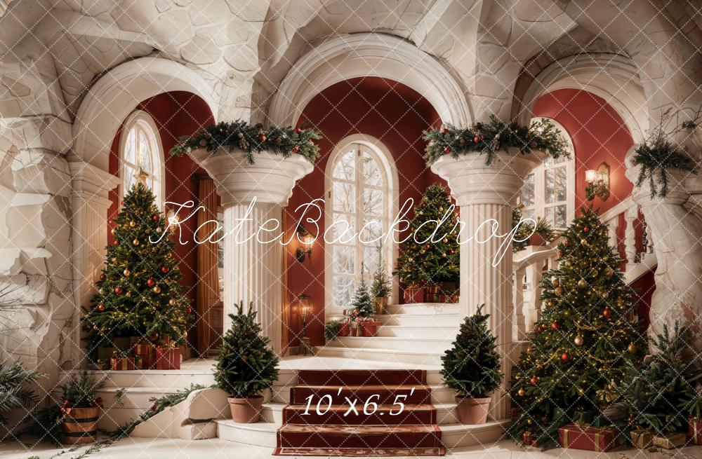 Kate Sapins de Noël Escalier Rouge Toile de fond en Laine conçue par Emetselch - Kate Backdrop FR
