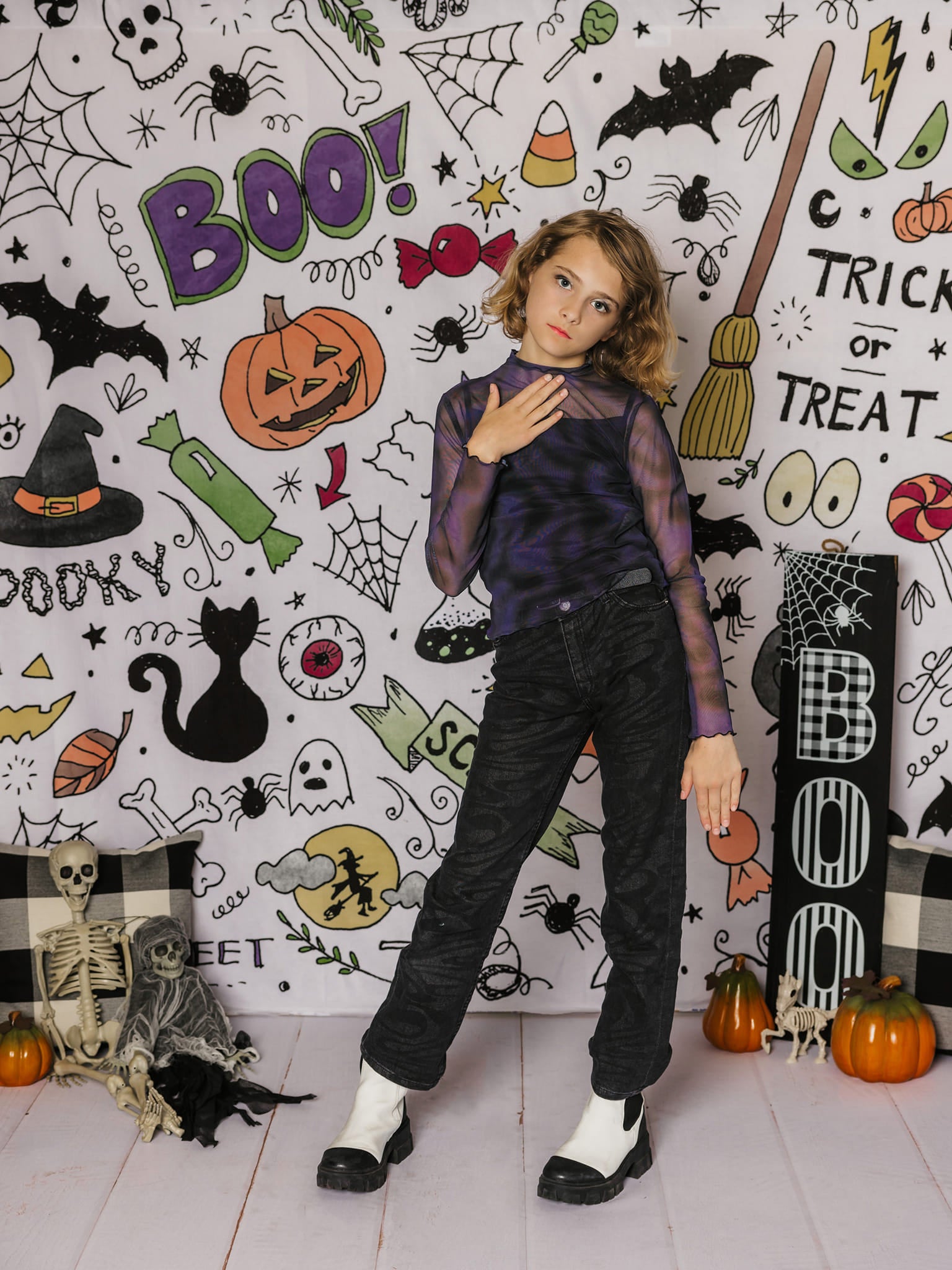 Kate Couleur Halloween Doodles Toile de fond conçue par Mandy Ringe - Kate Backdrop FR